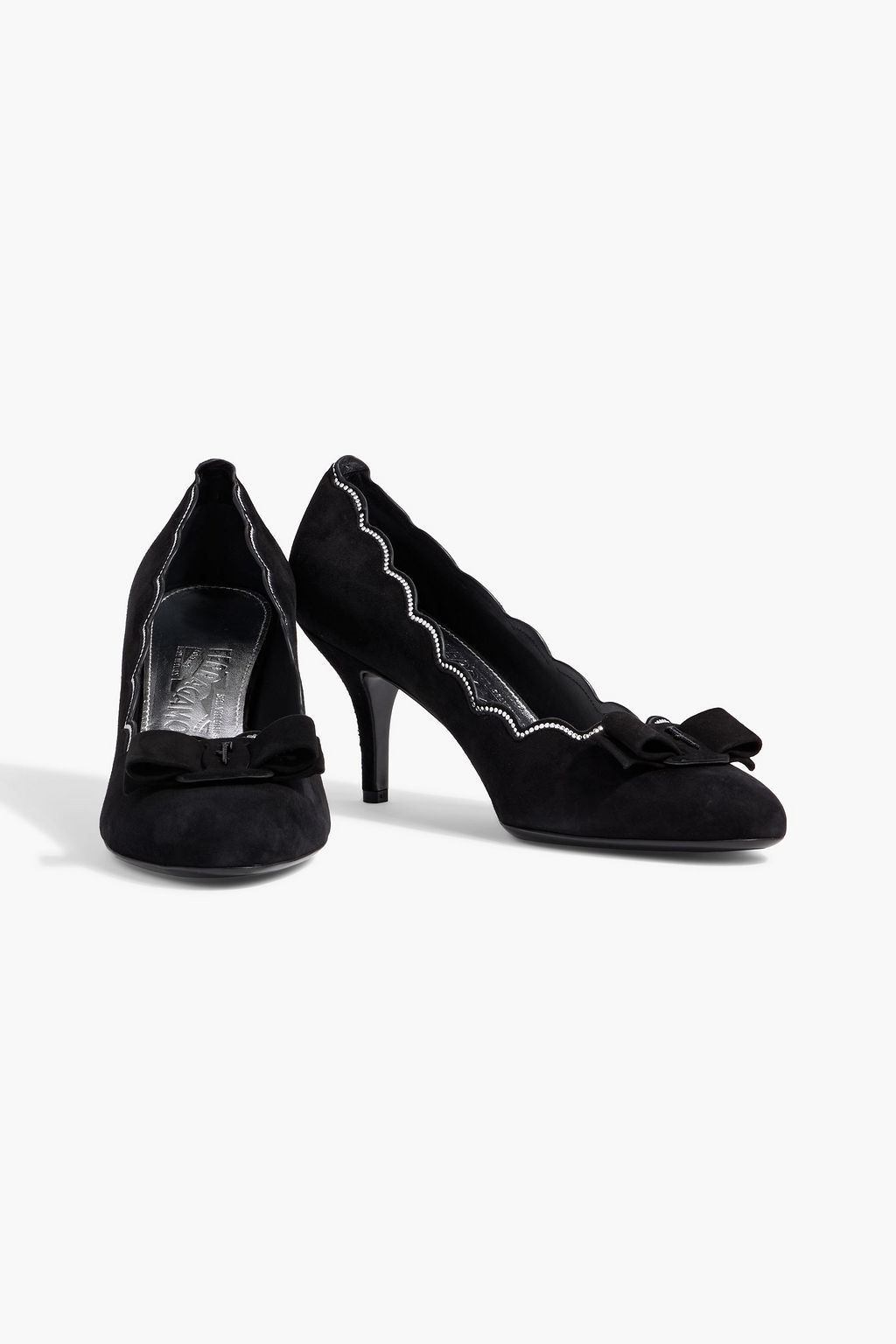 FERRAGAMO Carla crystal-embellished suede pumps