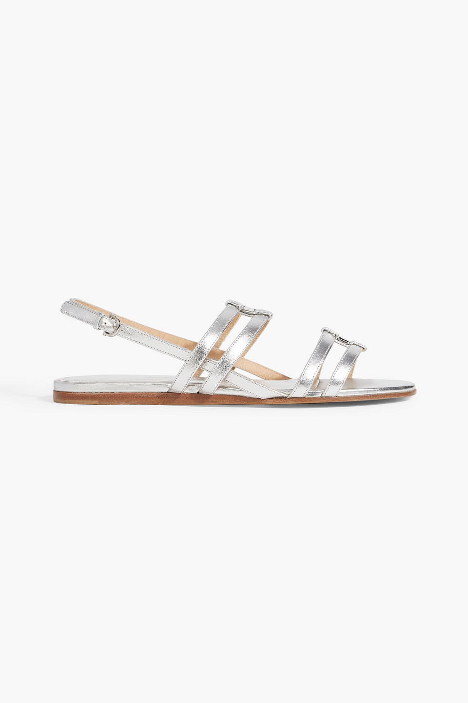 Ferragamo Typa Metallic Leather Slingback Sandals In Silver