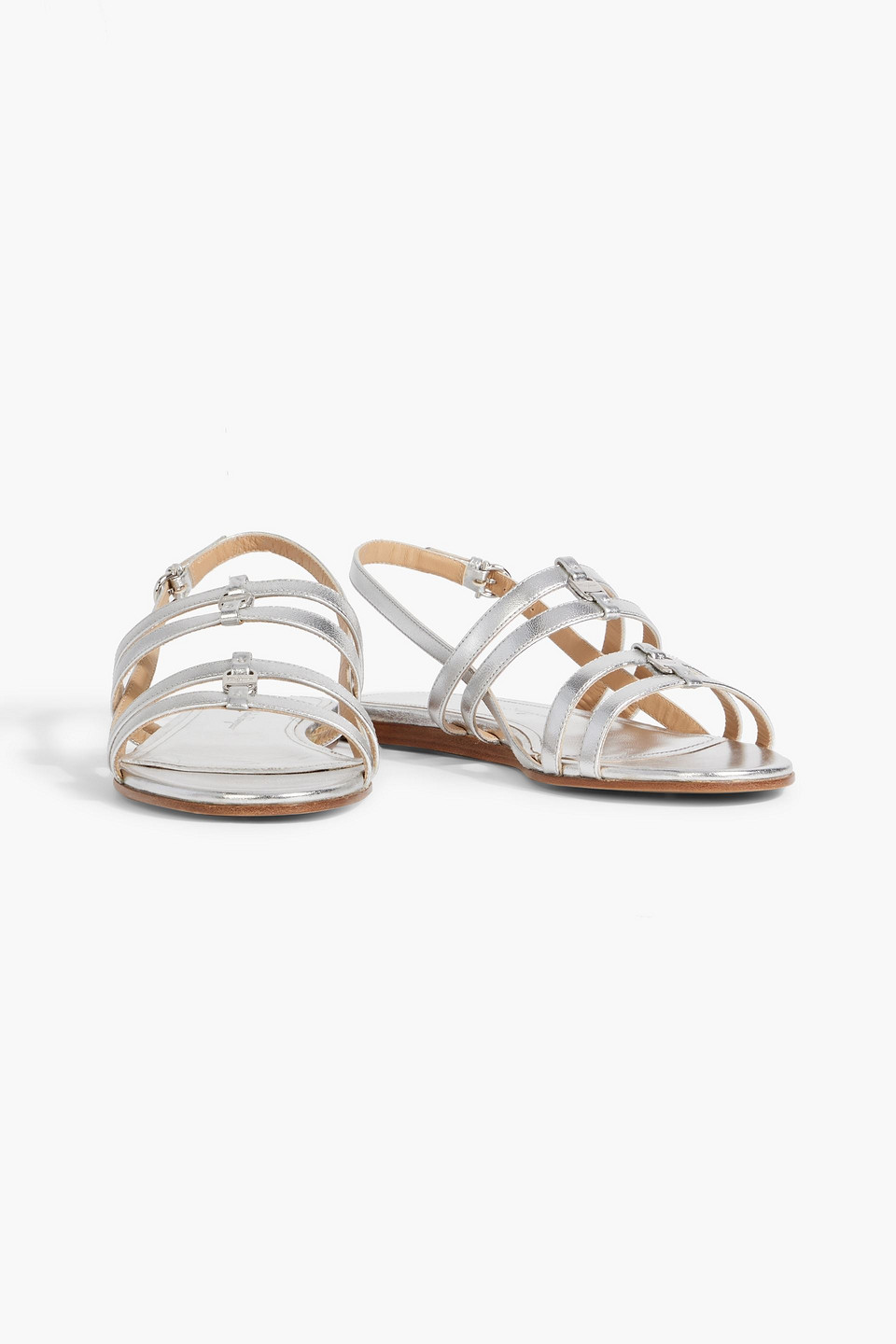 Ferragamo Typa Metallic Leather Slingback Sandals In Silver