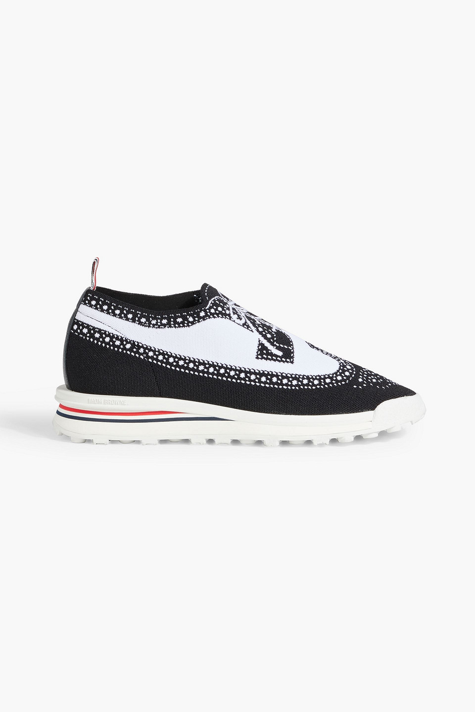 Thom Browne Longwing Brogue W/ Tech Runner Sole In Trompe Loeil Knit In Black