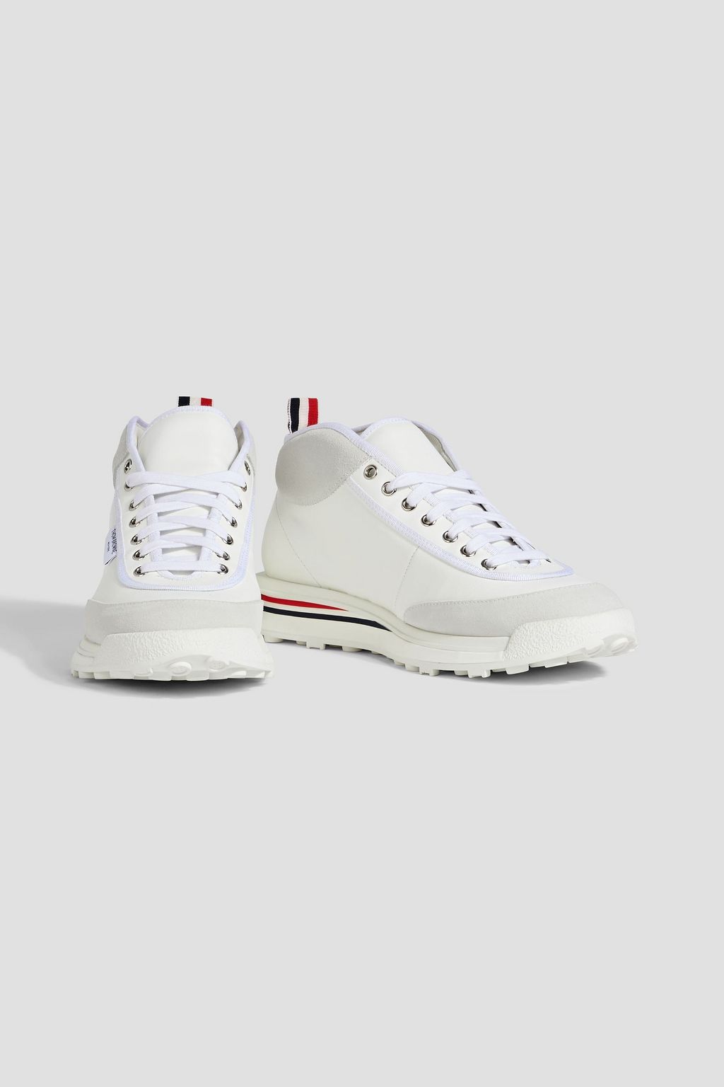 THOM BROWNE Leather and suede high-top sneakers