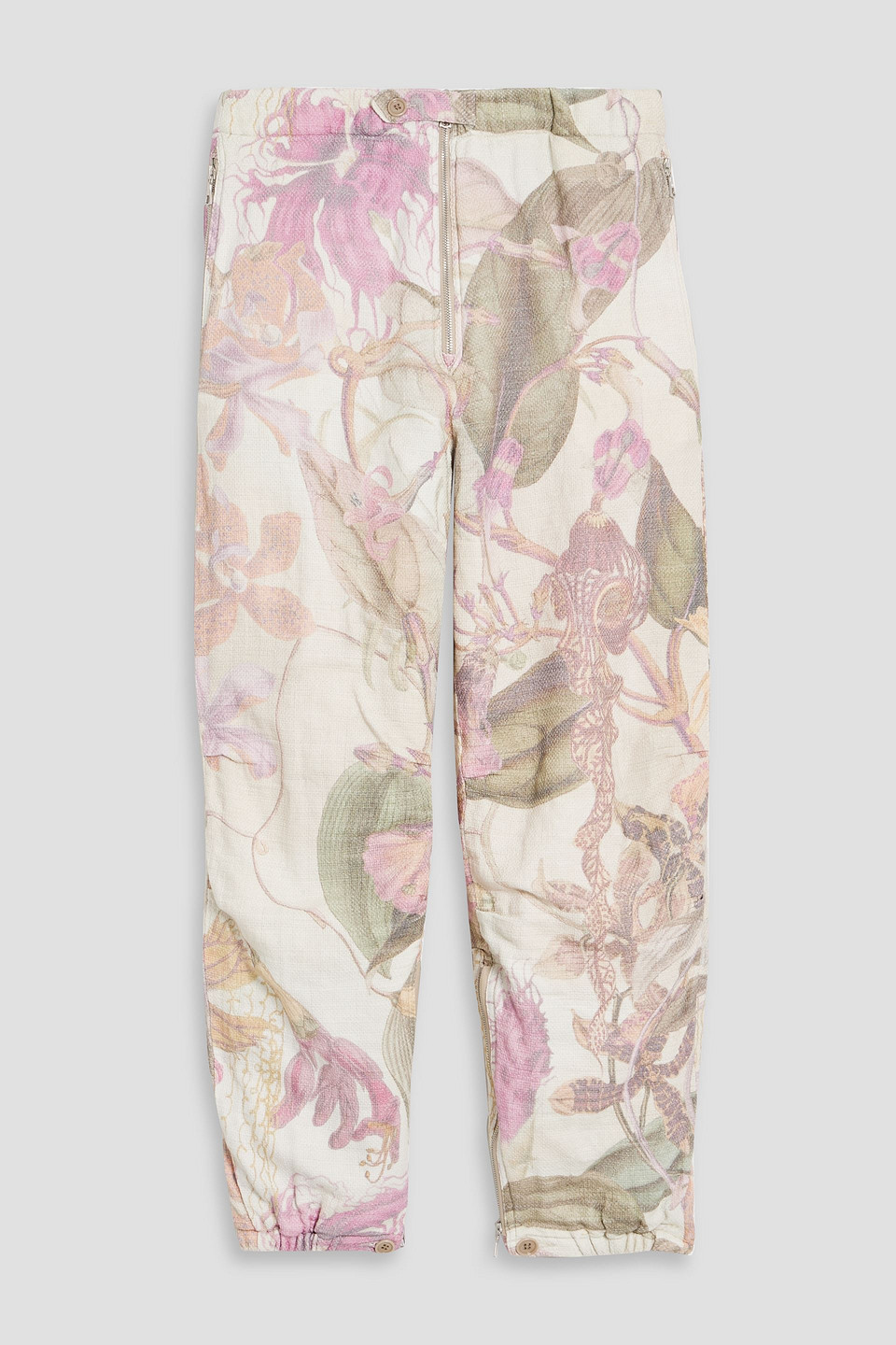 Dries Van Noten Floral-print Cotton-tweed Pants In Gray