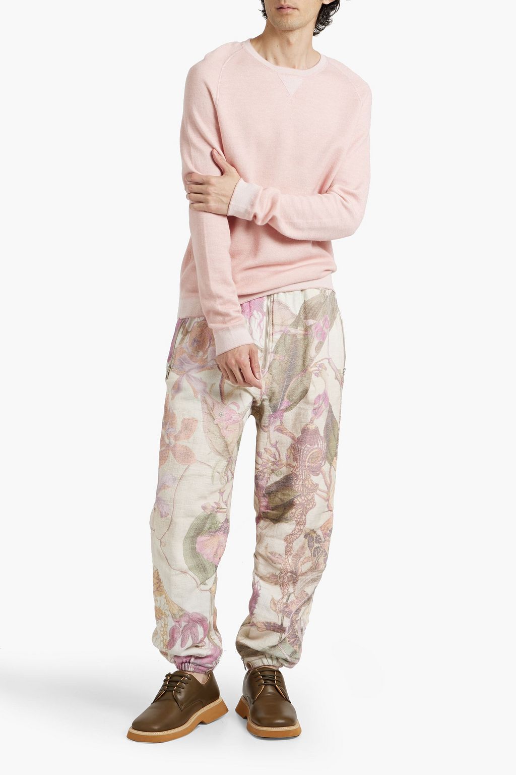 DRIES VAN NOTEN Floral-print cotton-tweed pants