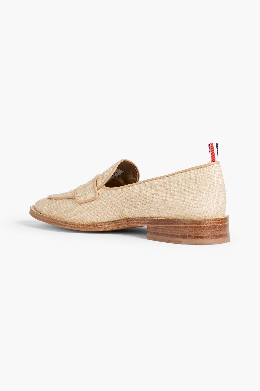THOM BROWNE Leather-trimmed raffia loafers