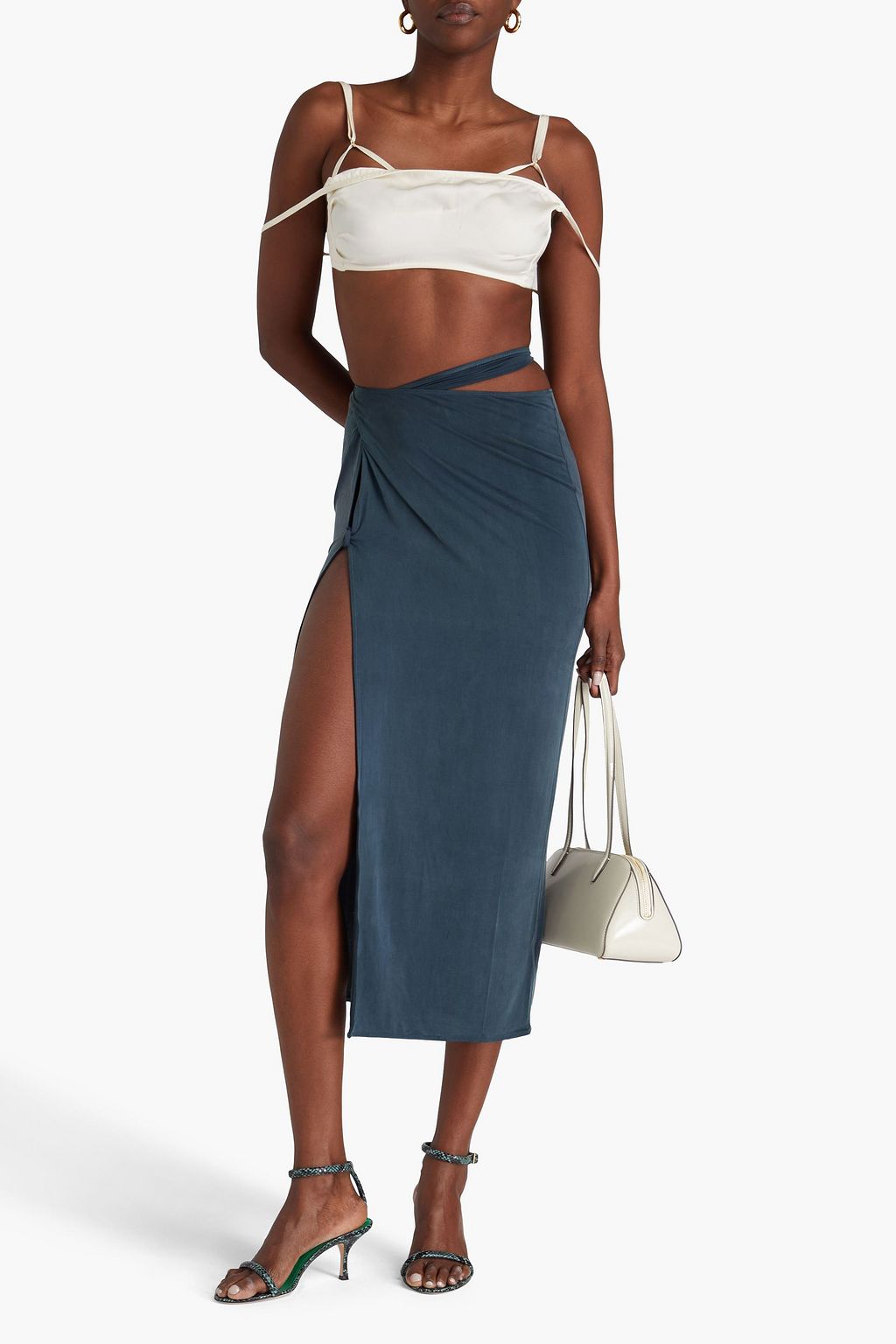 JACQUEMUS تنورة متوسطة الطول "إسبيلو" من الجيرسي بقصة ملفوفة بنسيج مطاطي مصنوع من مزيج كوبرو