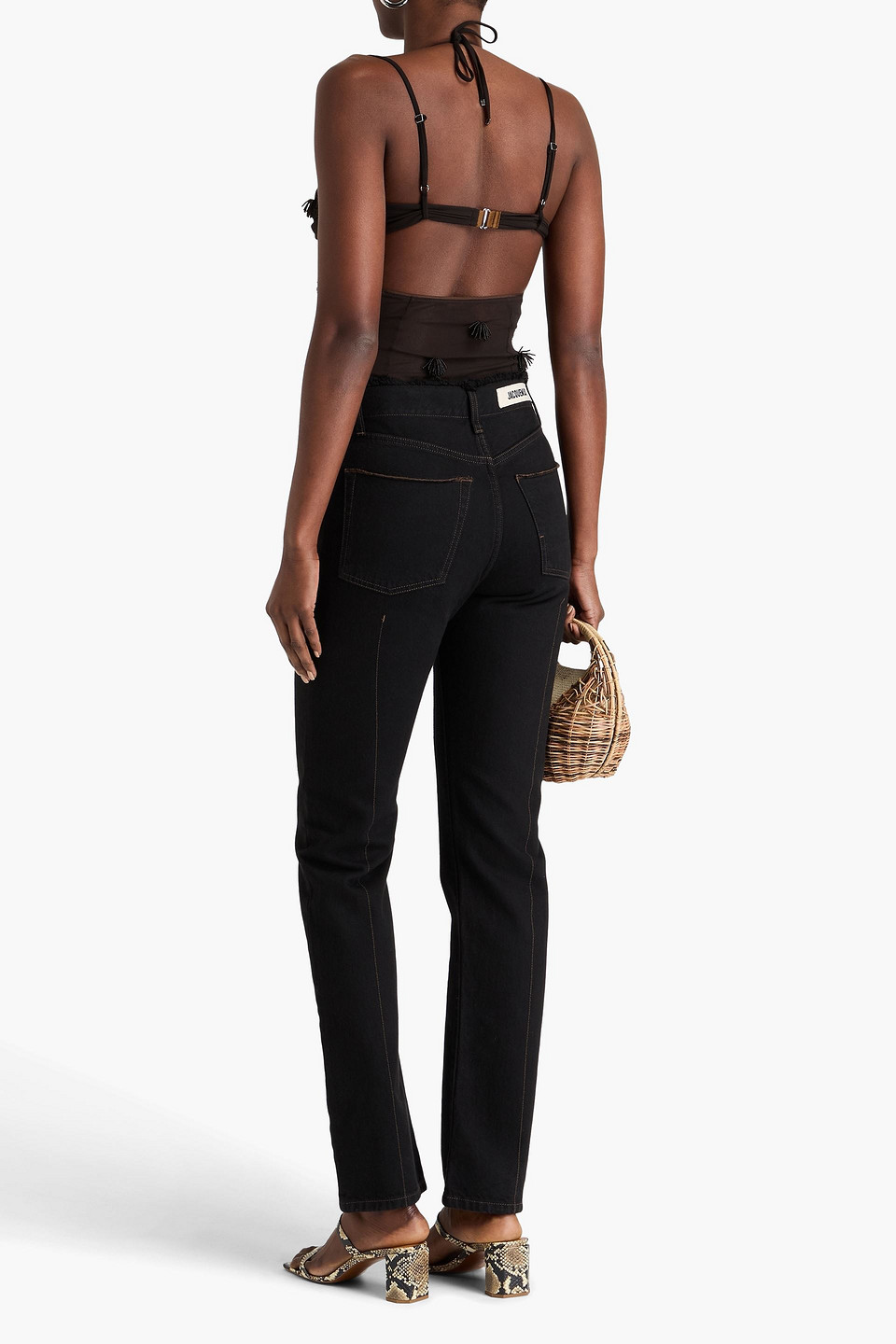 JACQUEMUS EMBELLISHED STRETCH-MESH BODYSUIT