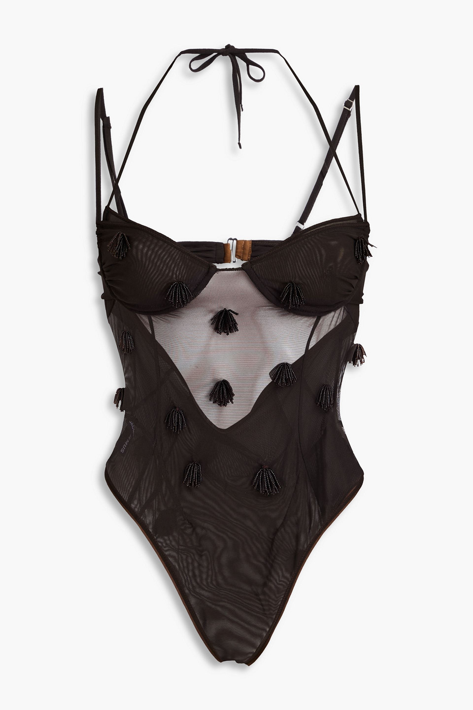 JACQUEMUS EMBELLISHED STRETCH-MESH BODYSUIT