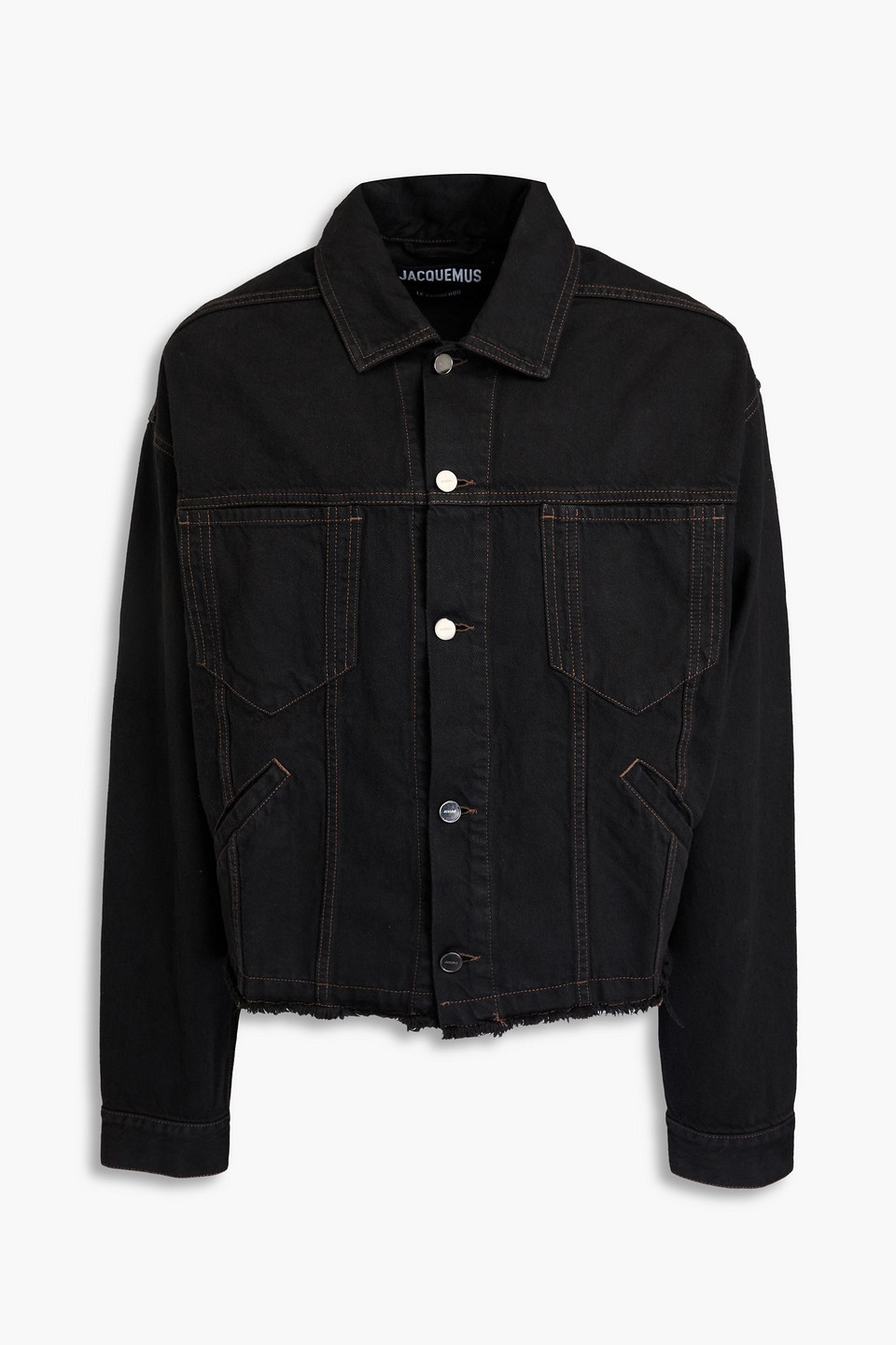 Jacquemus Frayed Denim Jacket In Black