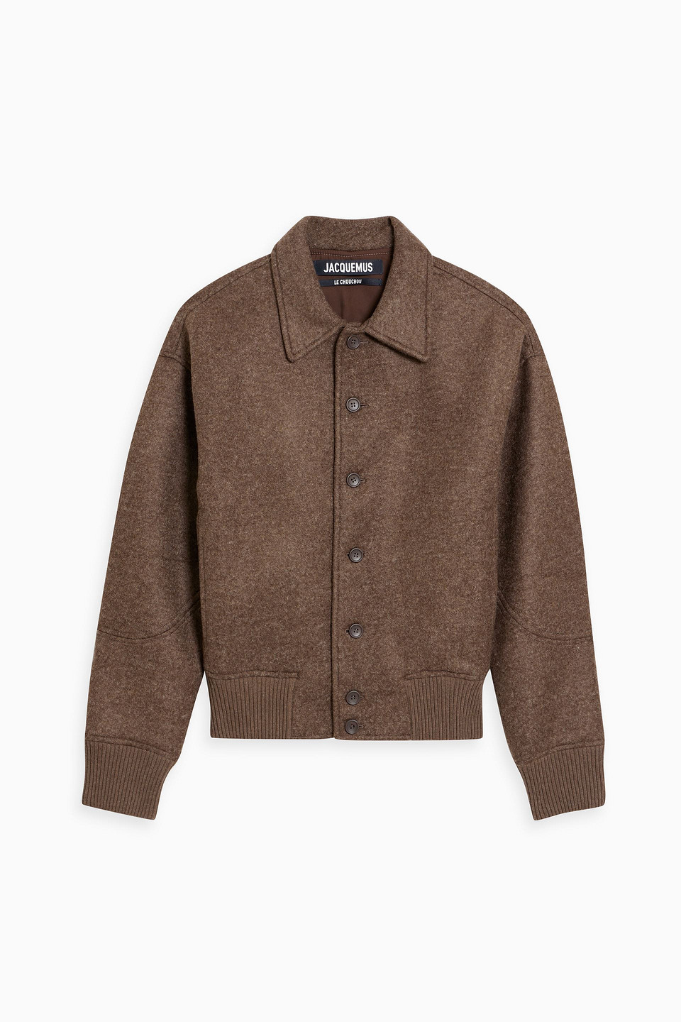 Jacquemus Logo Patch Buttoned Bomber Jacket In Brown