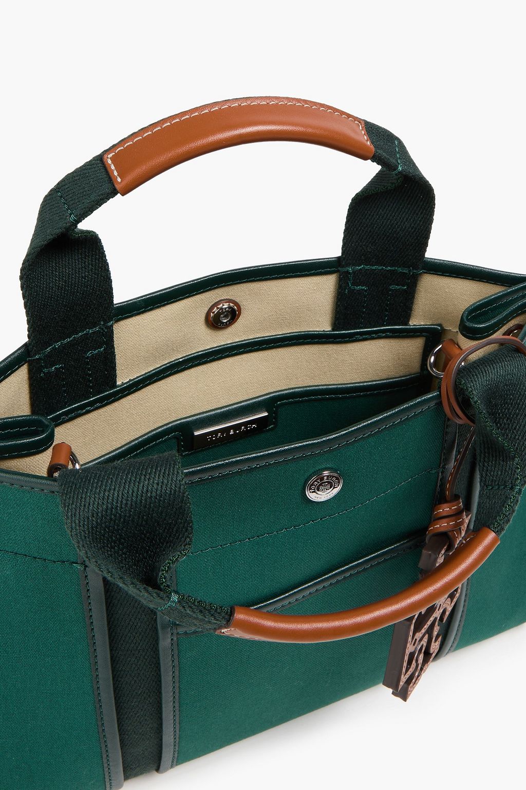 TORY BURCH Tory leather-trimmed canvas tote