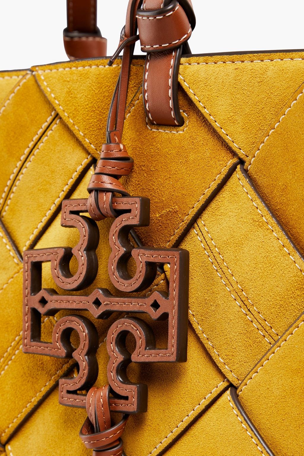 TORY BURCH حقيبة توت ميلر من الشامواه المحبوك بحواف من الجلد