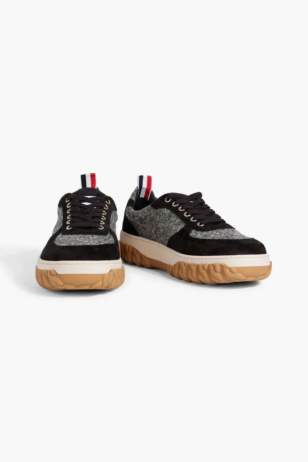 THOM BROWNE Tweed and suede sneakers