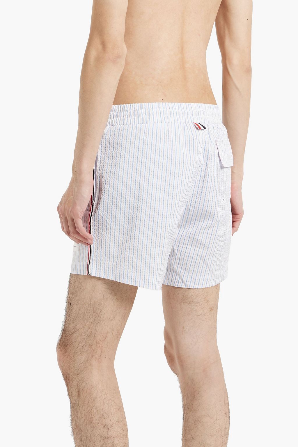 THOM BROWNE Short-length striped seersucker swim shorts