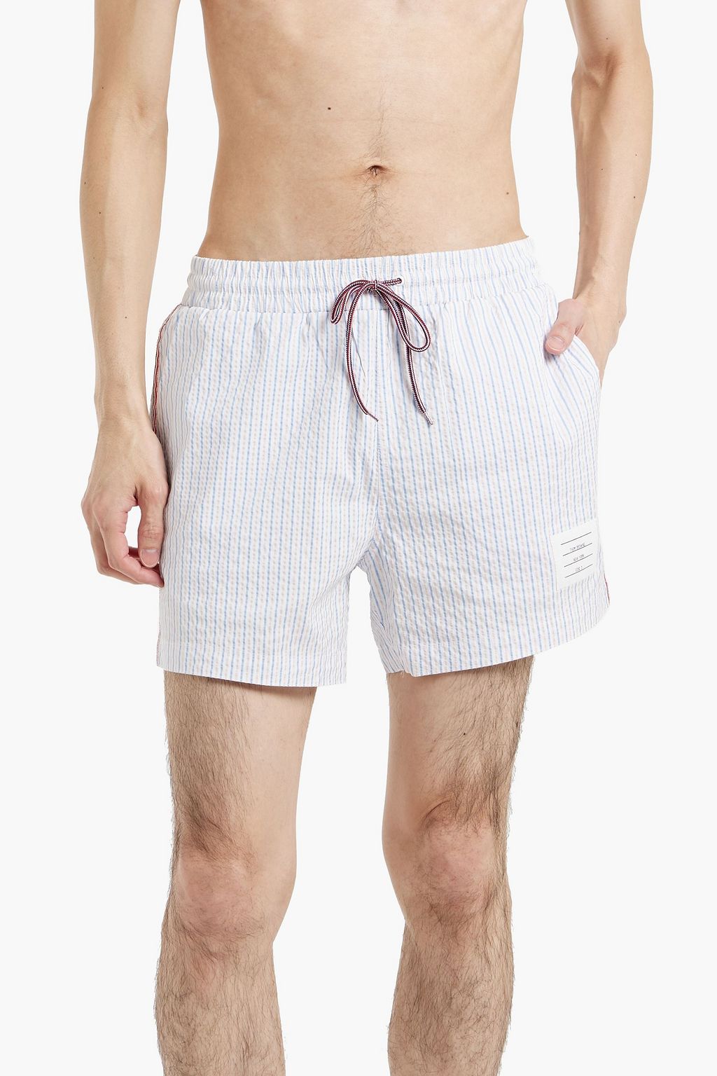 THOM BROWNE Short-length striped seersucker swim shorts