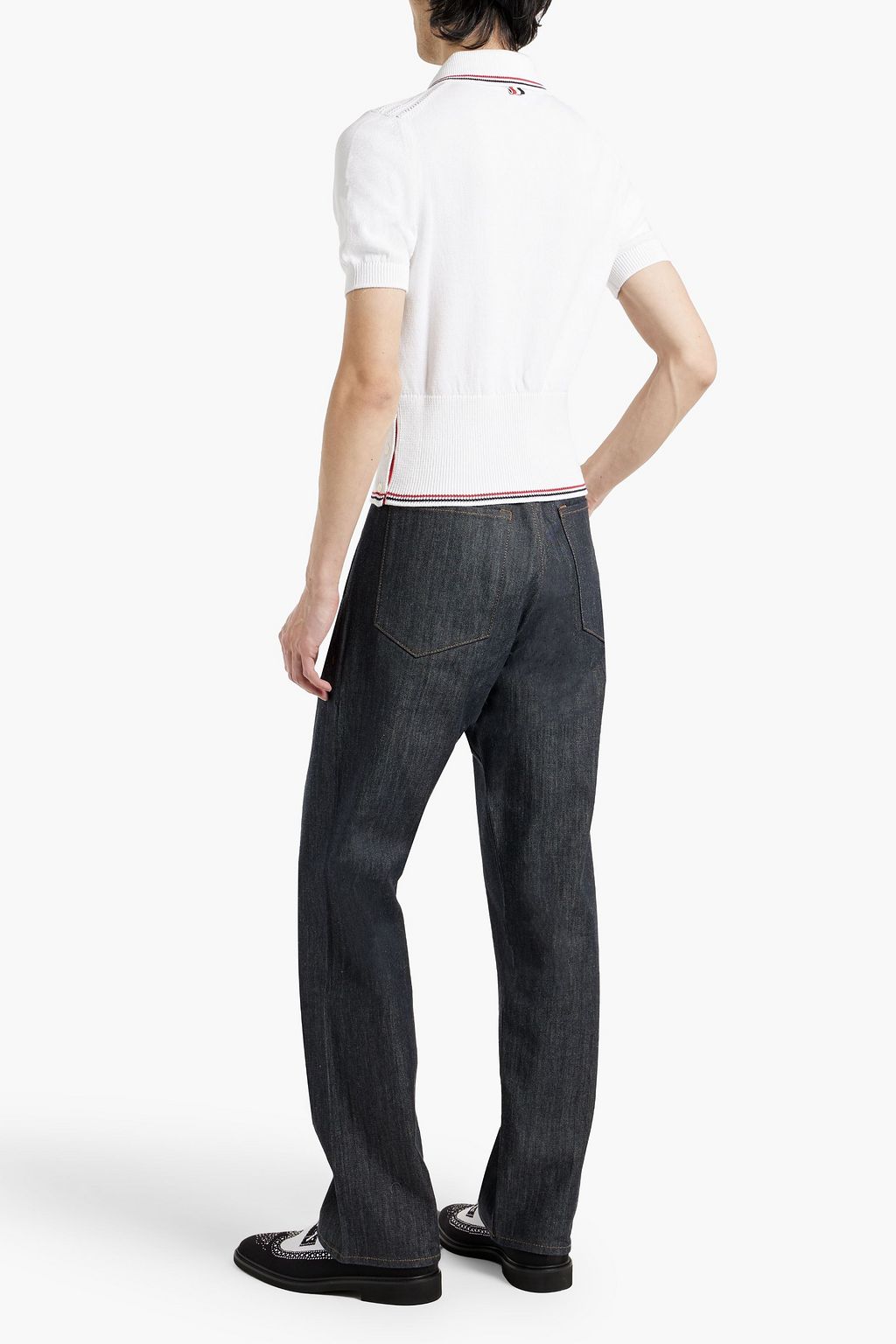 THOM BROWNE Pointelle-knit cotton polo shirt