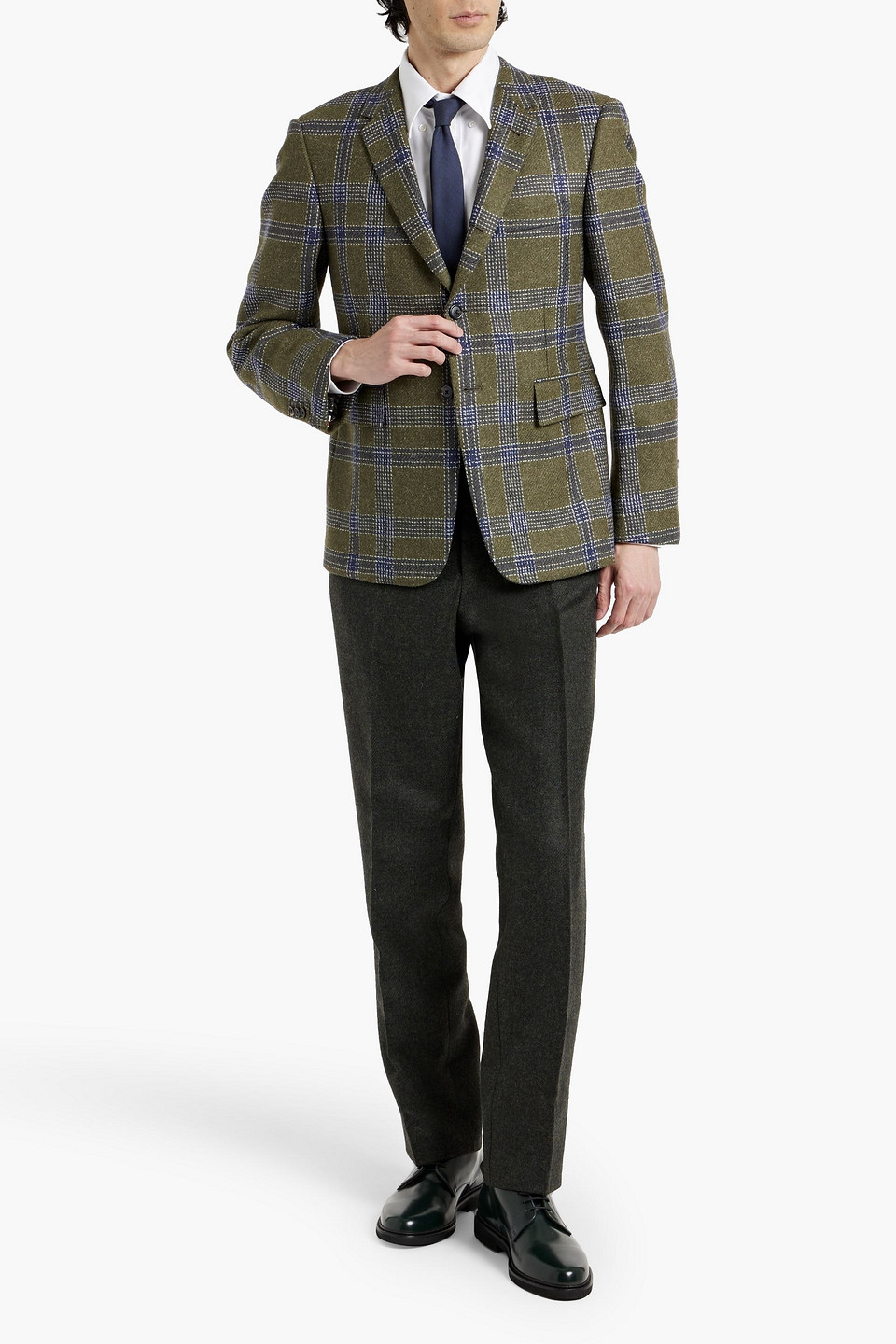 Thom Browne Checked Wool-tweed Blazer In Green