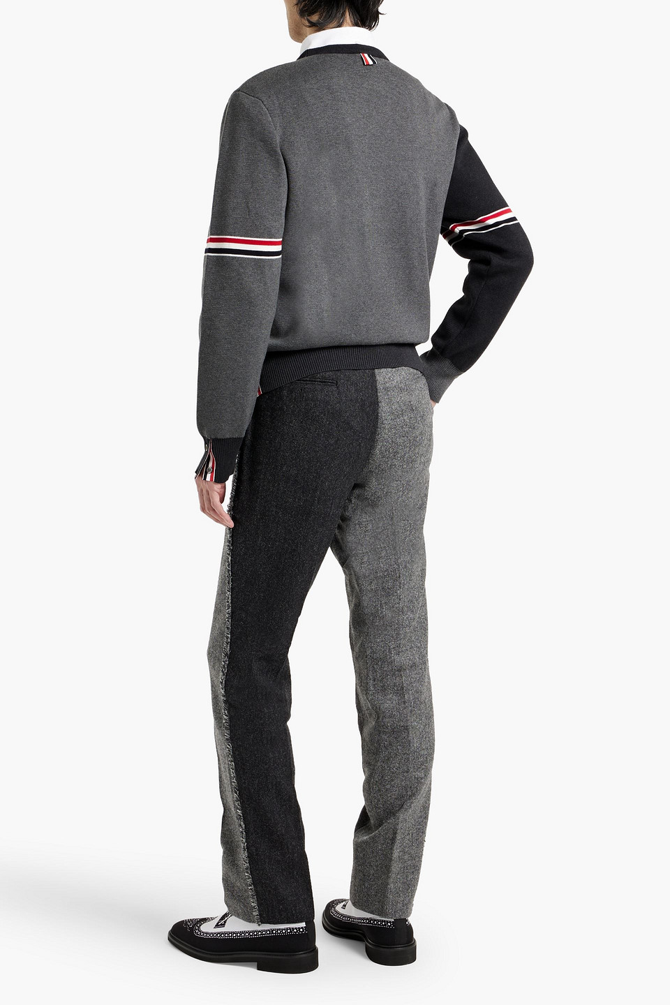 Thom Browne Tapered Two-tone Wool-tweed Pants In Dark Gray