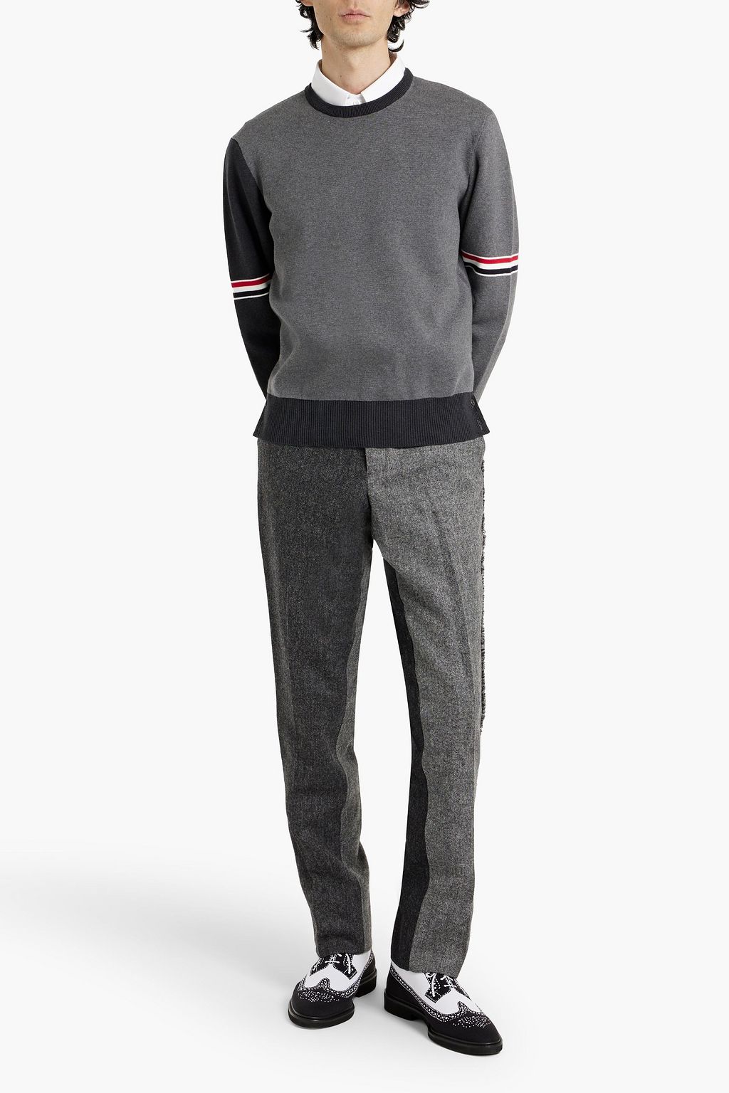 THOM BROWNE Tapered two-tone wool-tweed pants