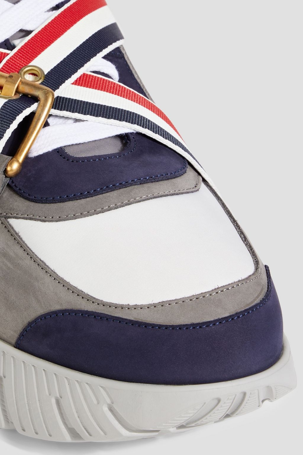 THOM BROWNE Striped shell and suede sneakers