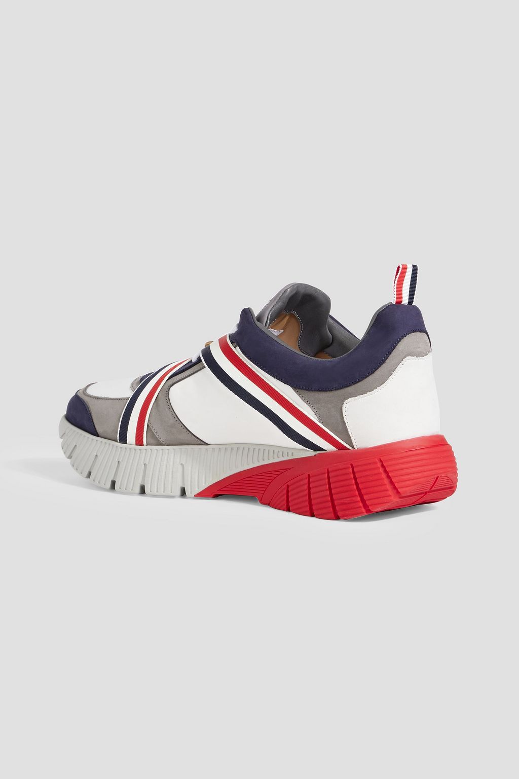 THOM BROWNE Striped shell and suede sneakers