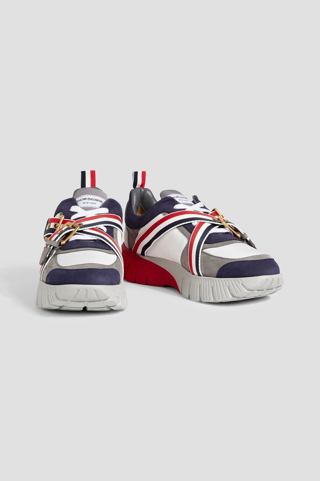 THOM BROWNE Striped shell and suede sneakers