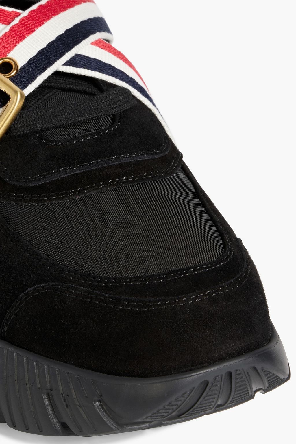 THOM BROWNE Striped shell and suede sneakers
