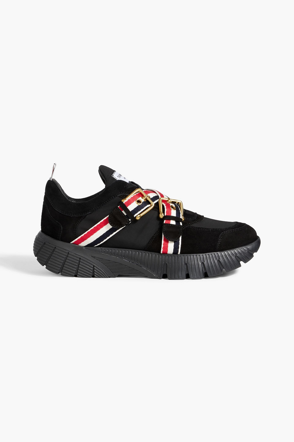 Striped shell and suede sneakers