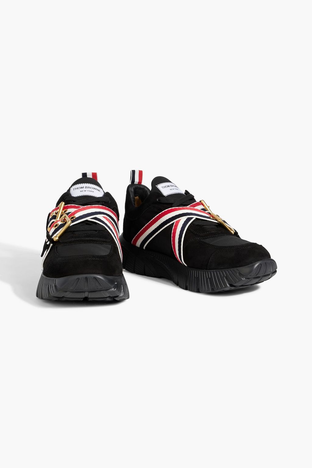 THOM BROWNE Striped shell and suede sneakers