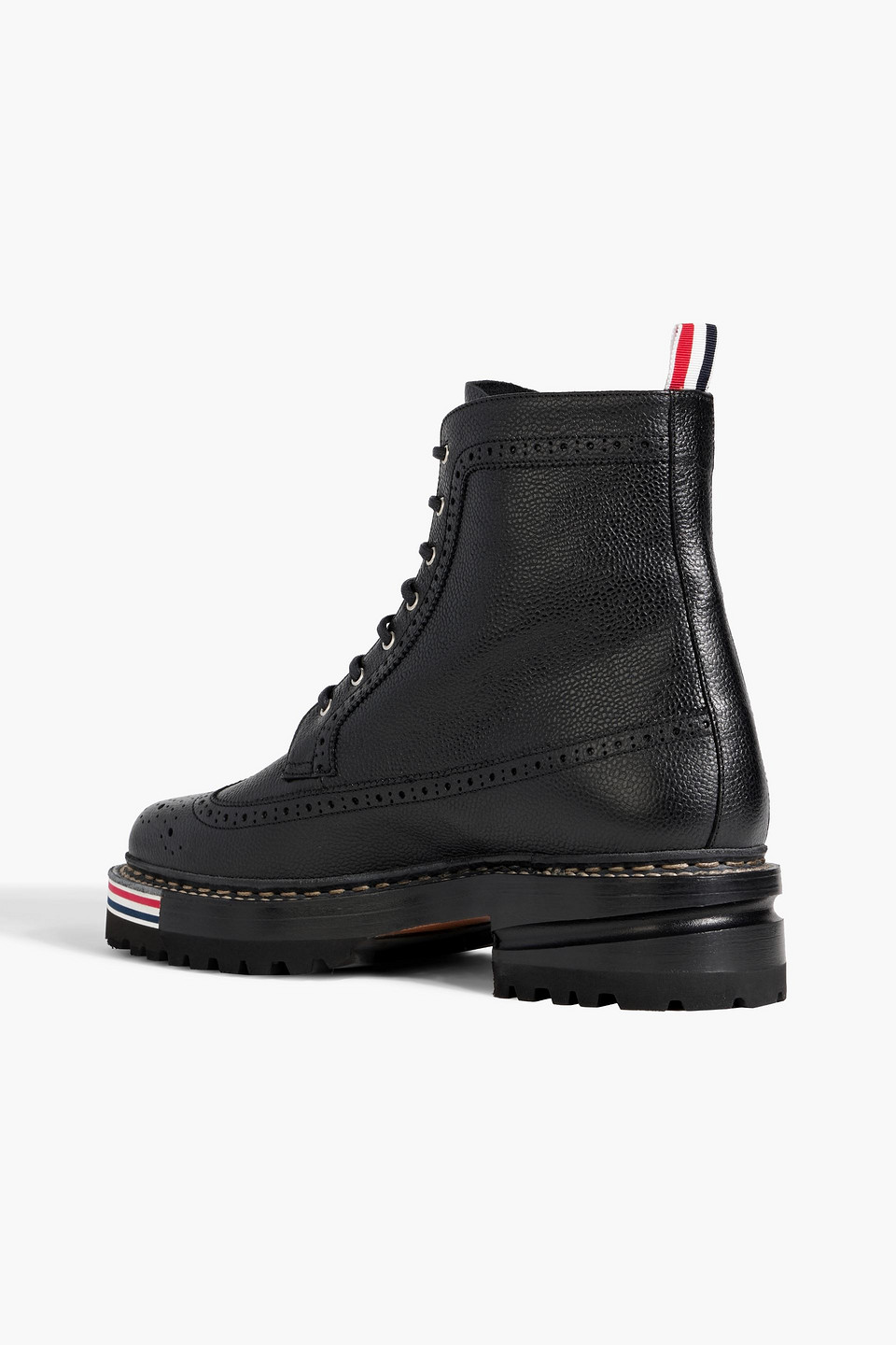 Thom Browne Pebbled-leather Brogue Boots In Black