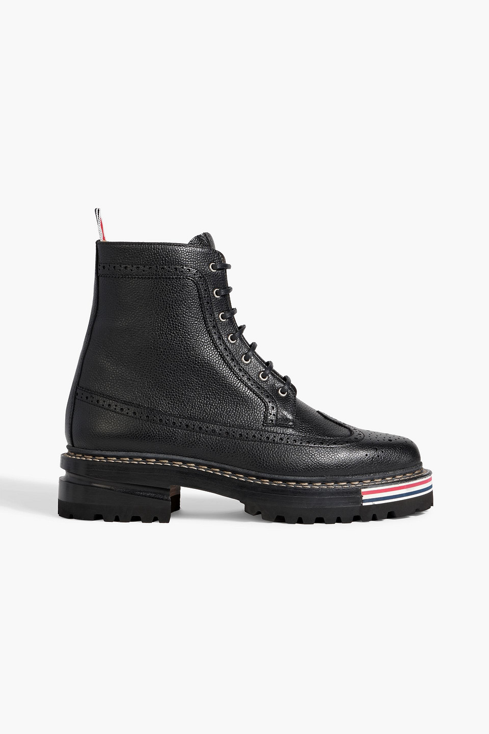 Thom Browne Pebbled-leather Brogue Boots In Black