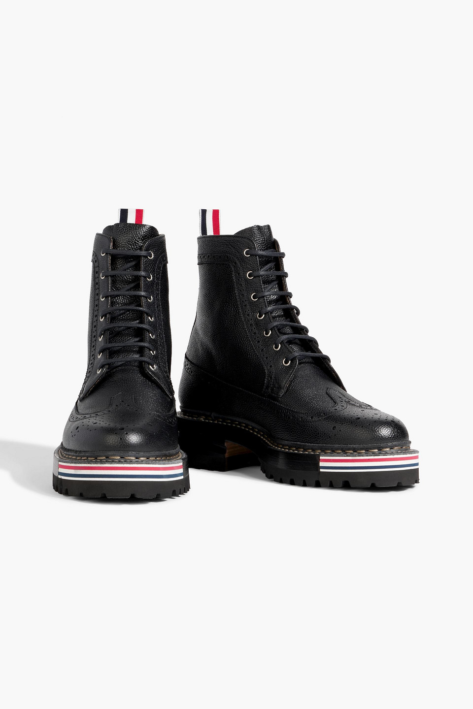 Thom Browne Pebbled-leather Brogue Boots In Black