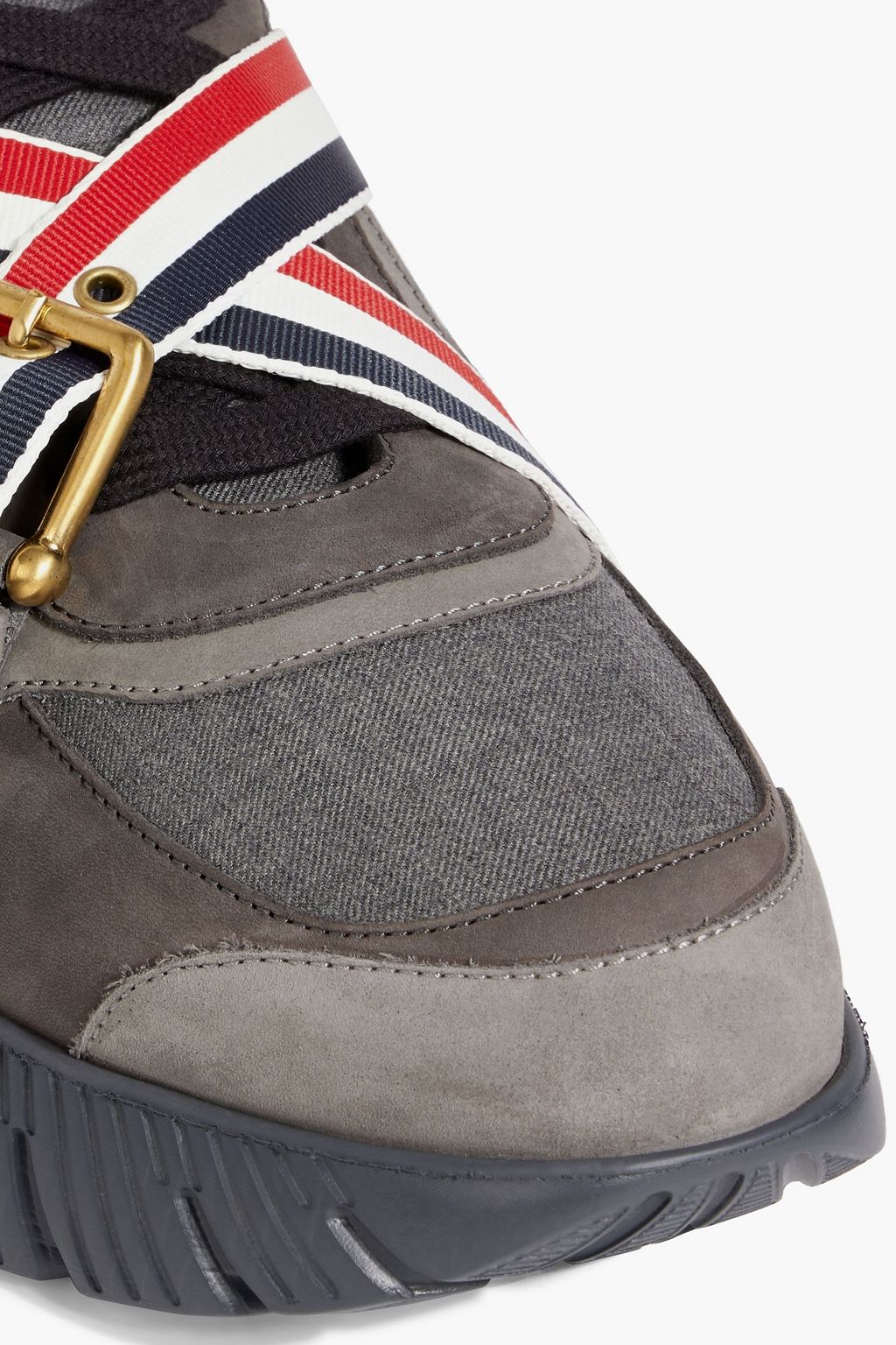 THOM BROWNE Striped flannel and suede sneakers