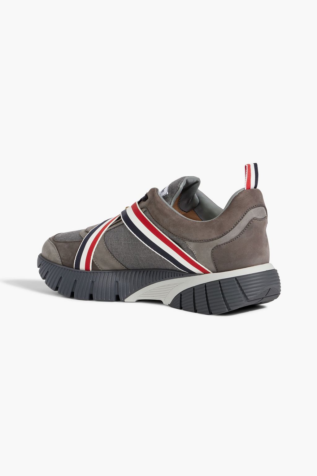 THOM BROWNE Striped flannel and suede sneakers