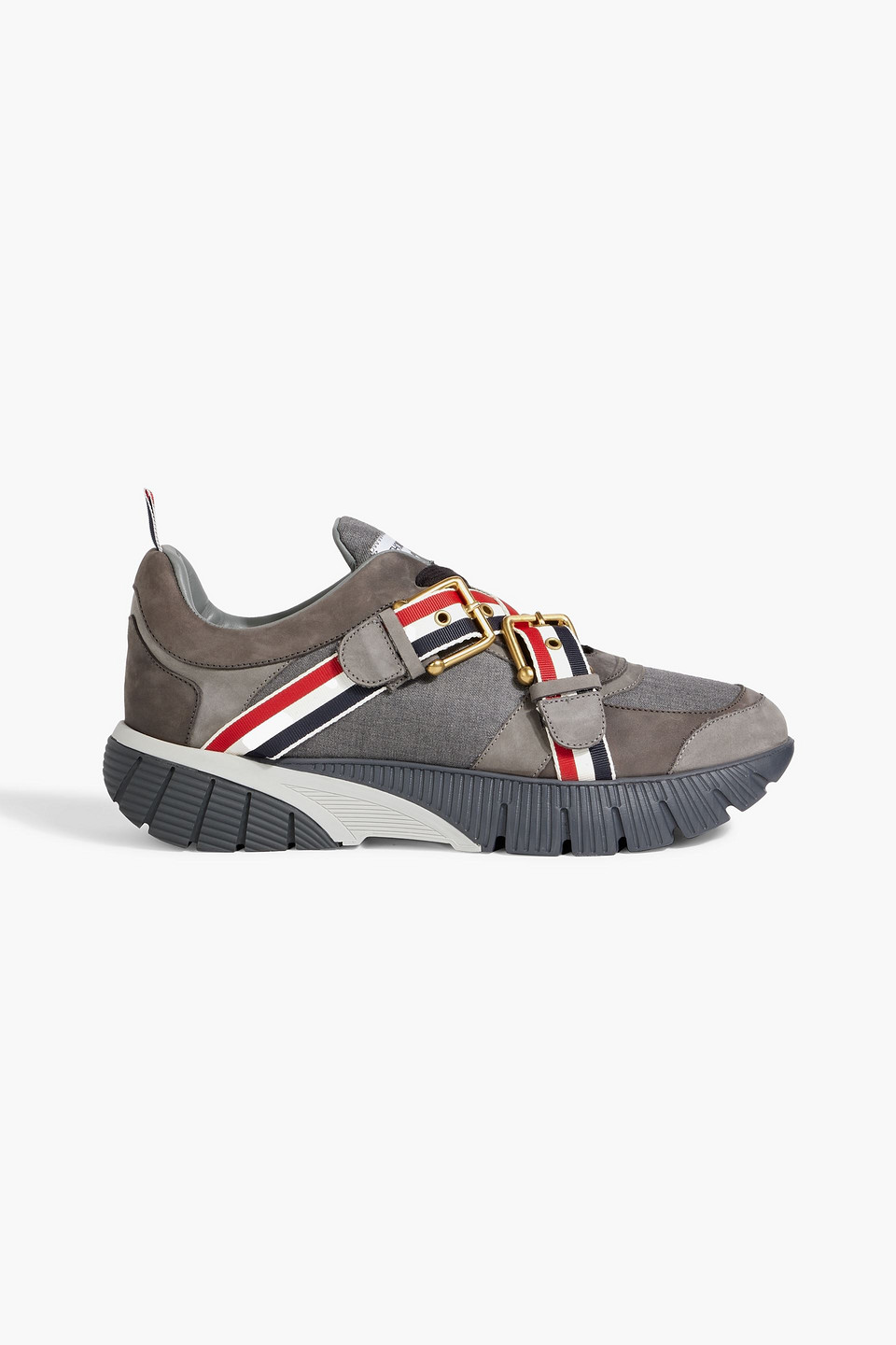 Striped flannel and suede sneakers