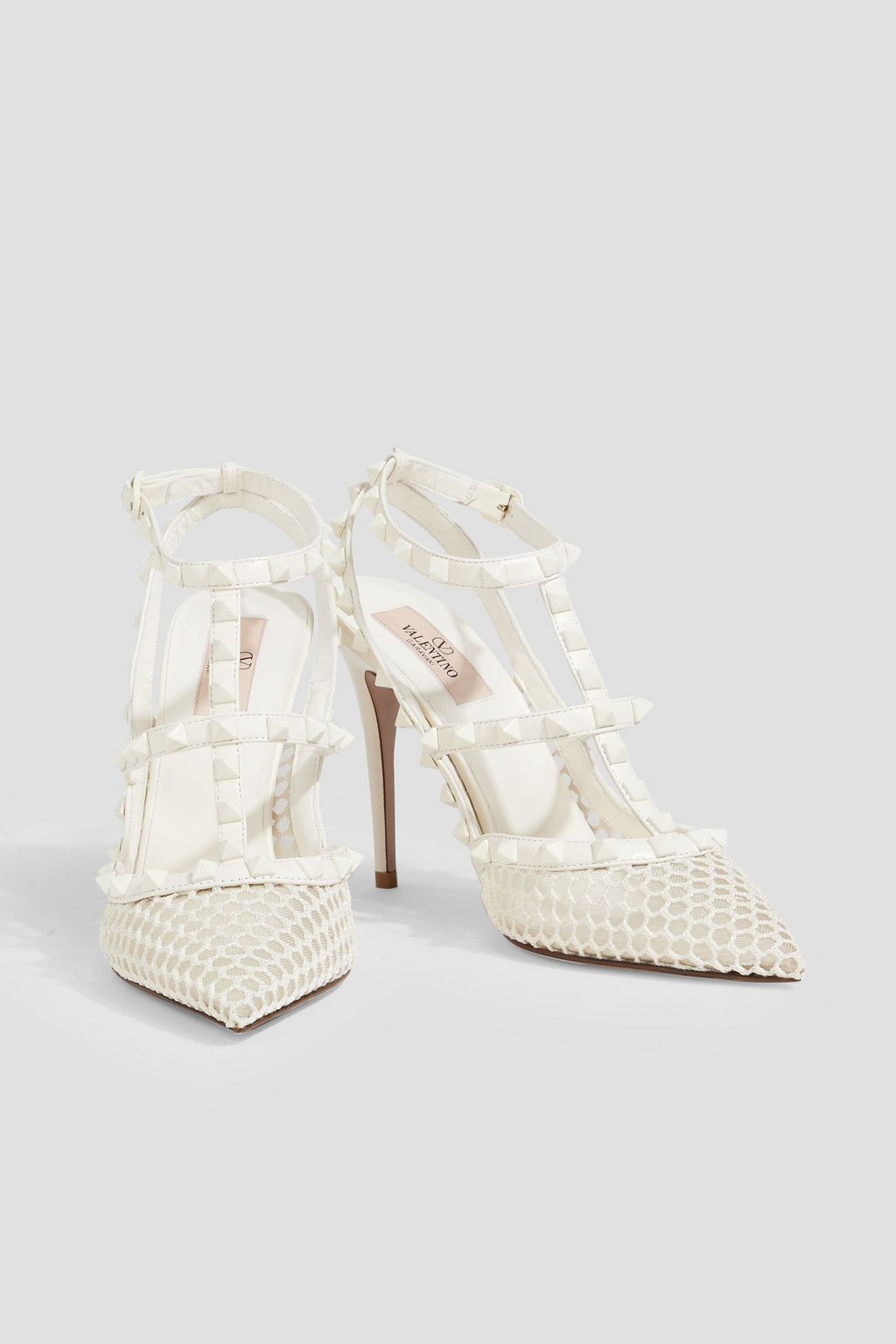 VALENTINO GARAVANI Rockstud leather-trimmed mesh pumps