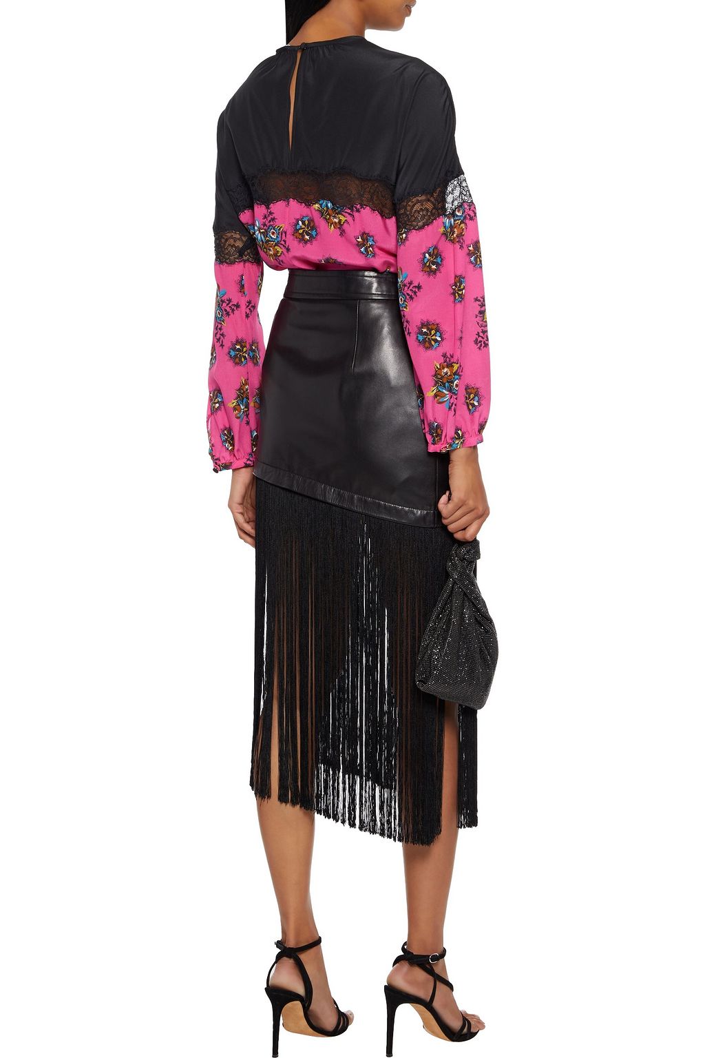 REDVALENTINO Lace-trimmed floral-print silk crepe de chine blouse