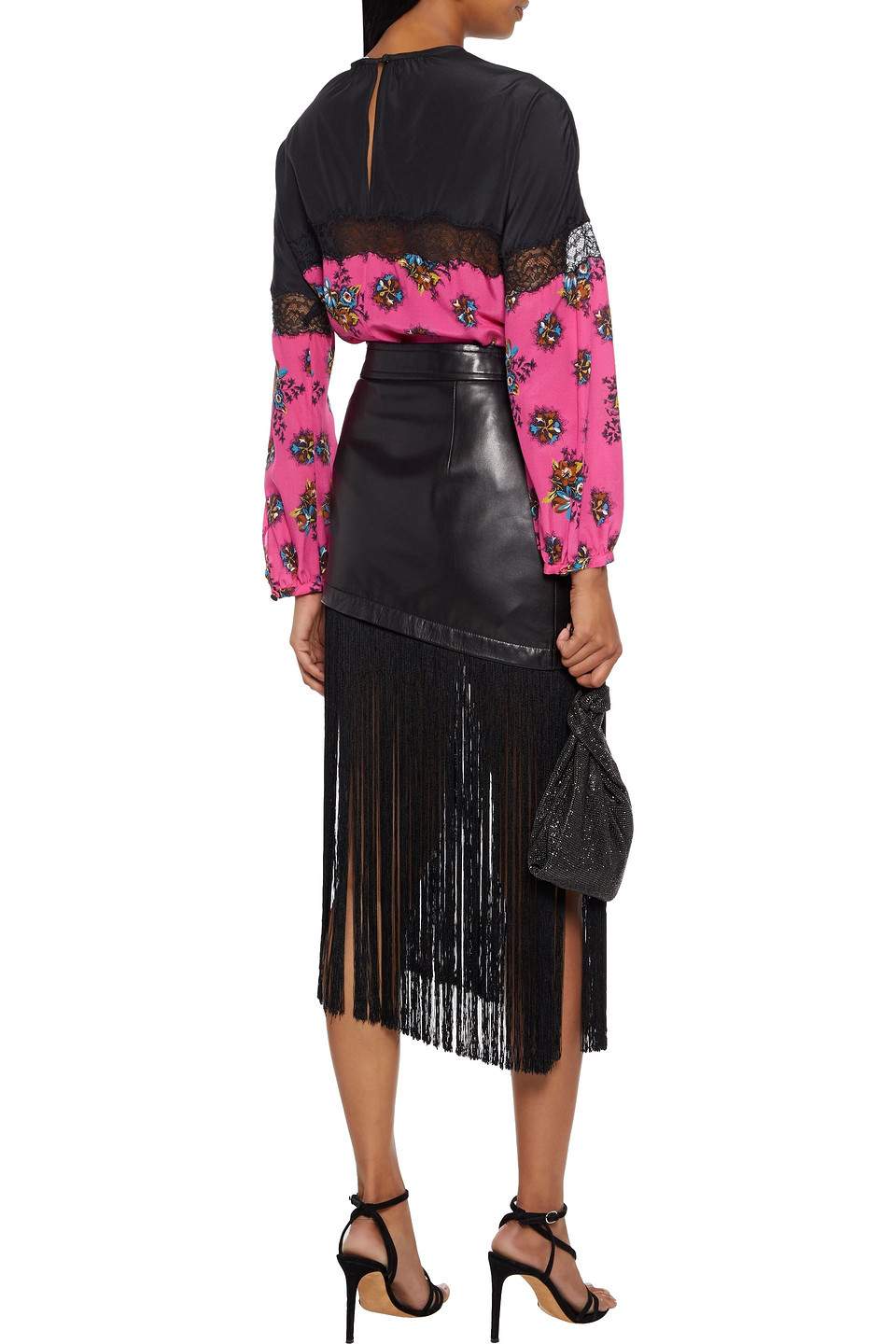 Red Valentino Lace-trimmed Floral-print Silk Crepe De Chine Blouse In Multi