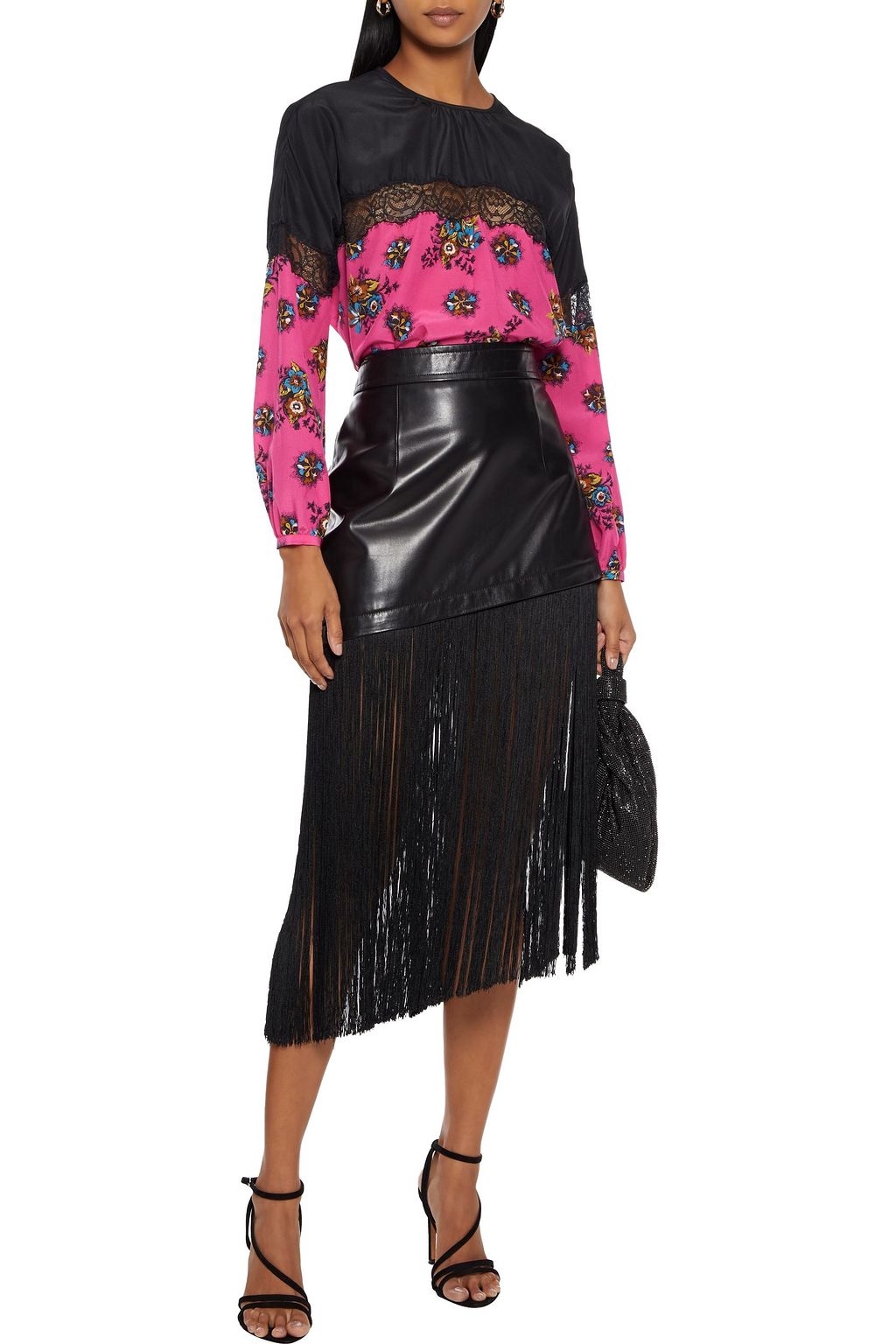 REDVALENTINO Lace-trimmed floral-print silk crepe de chine blouse