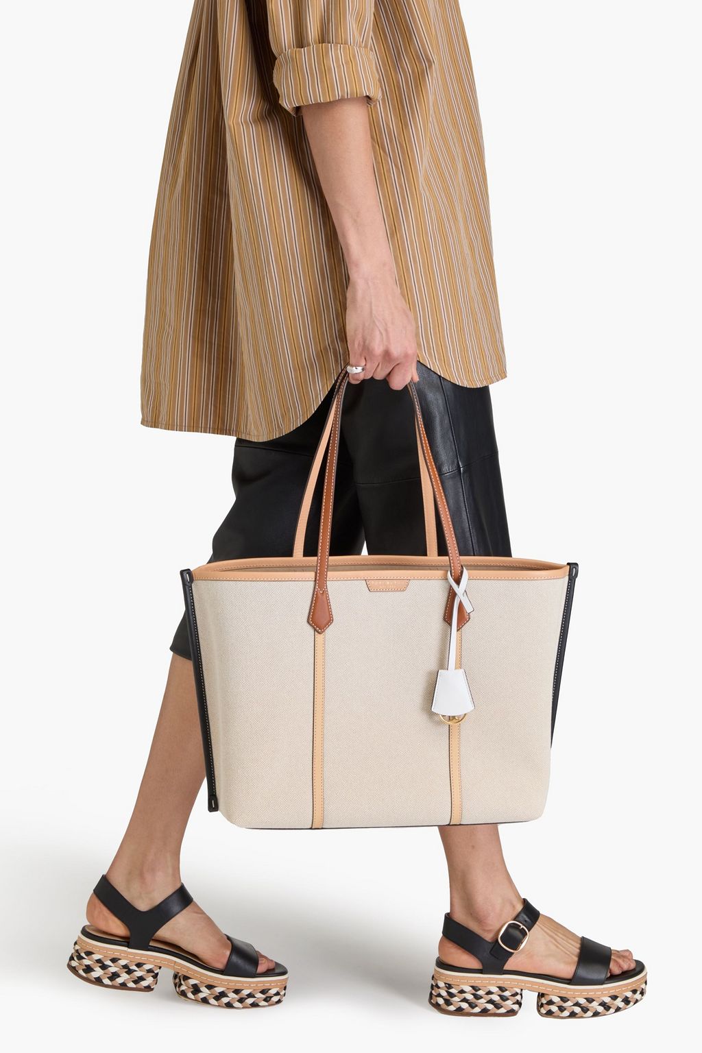 TORY BURCH Perry leather-trimmed canvas tote