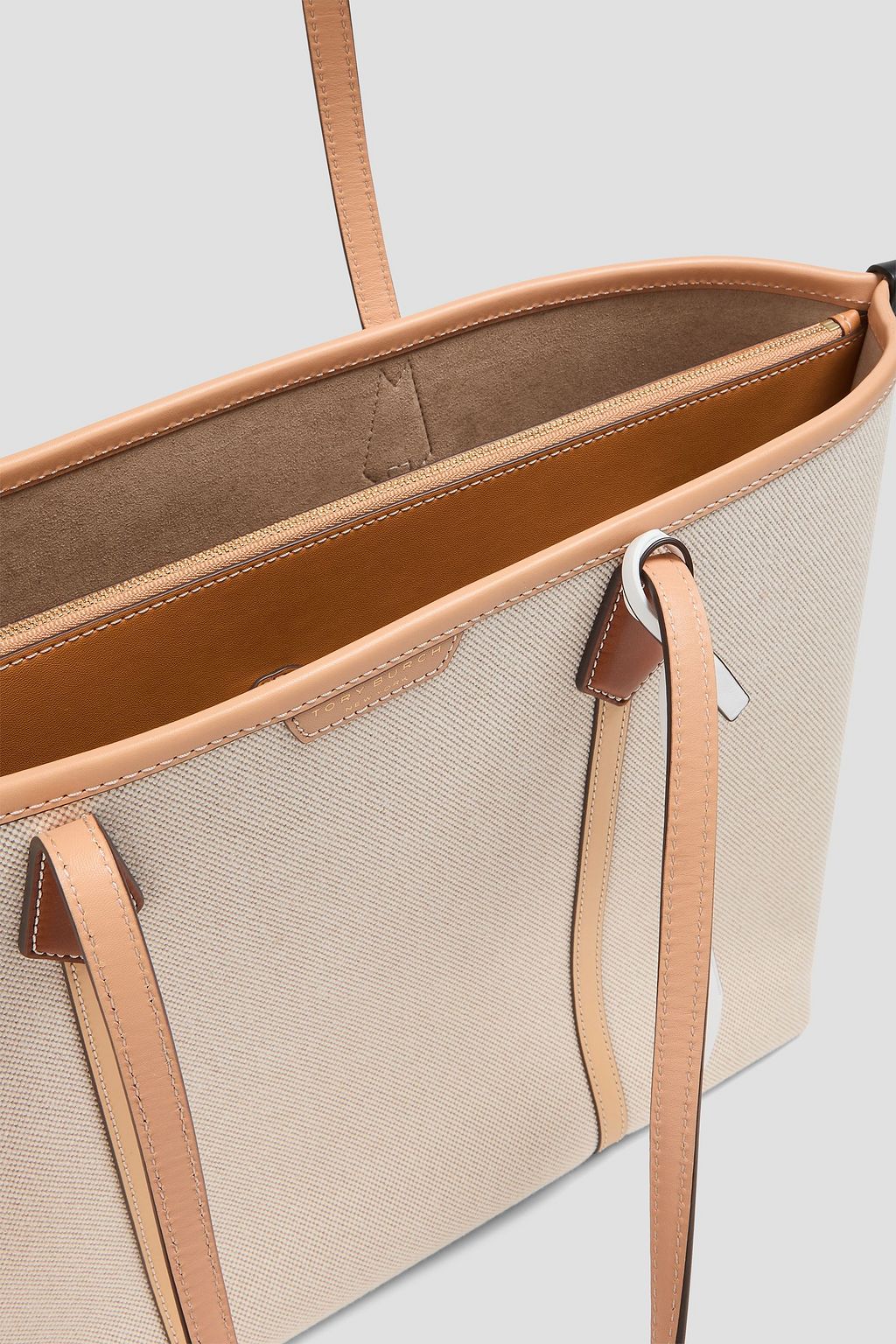 TORY BURCH Perry leather-trimmed canvas tote