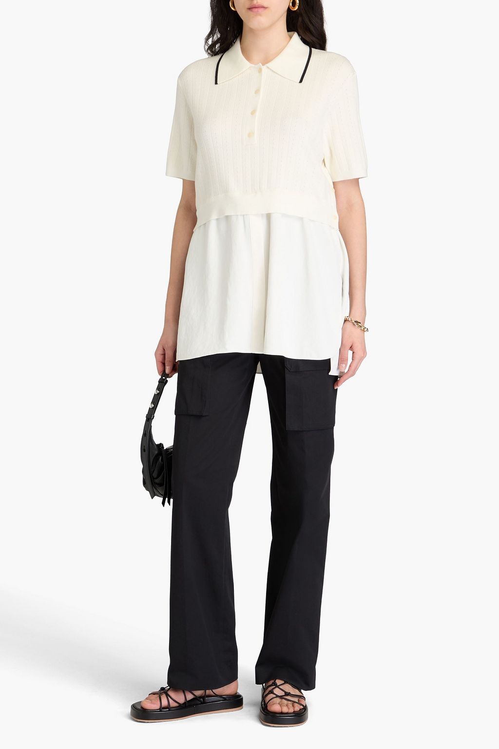 3.1 PHILLIP LIM Pointelle-knit and twill polo shirt