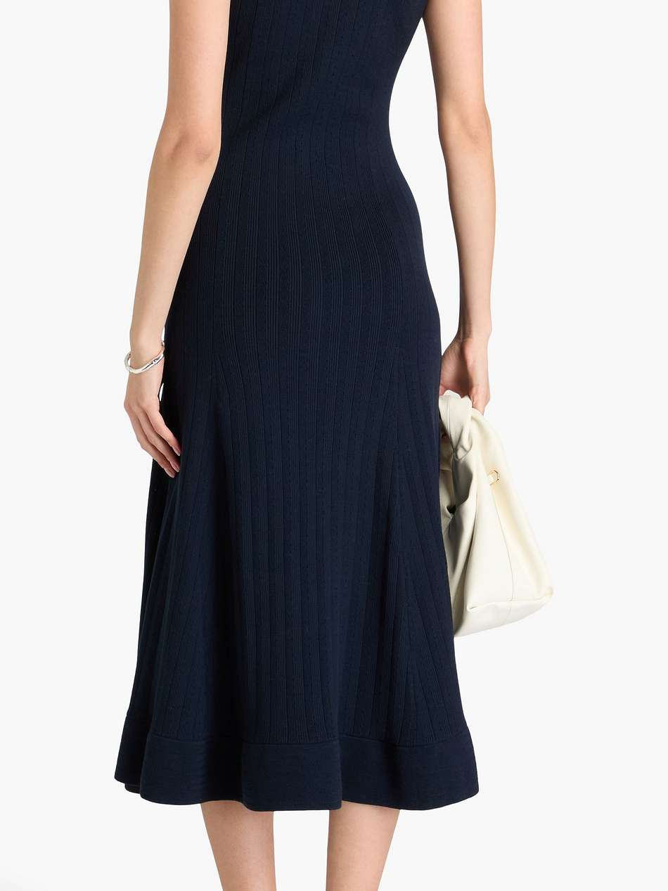 layered waffle-knit and ribbed lyocell-blend midi dress