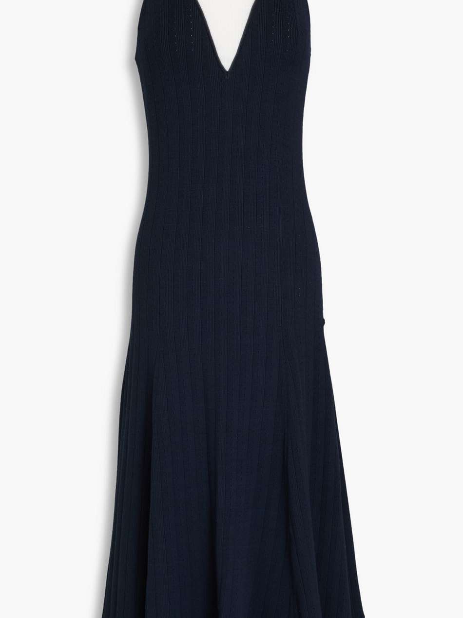layered waffle-knit and ribbed lyocell-blend midi dress