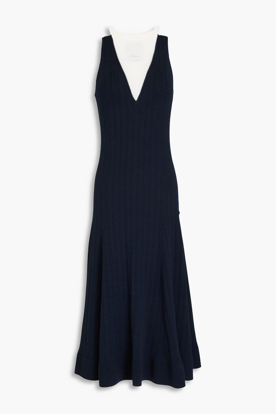 Layered waffle-knit and ribbed Lyocell-blend midi dress