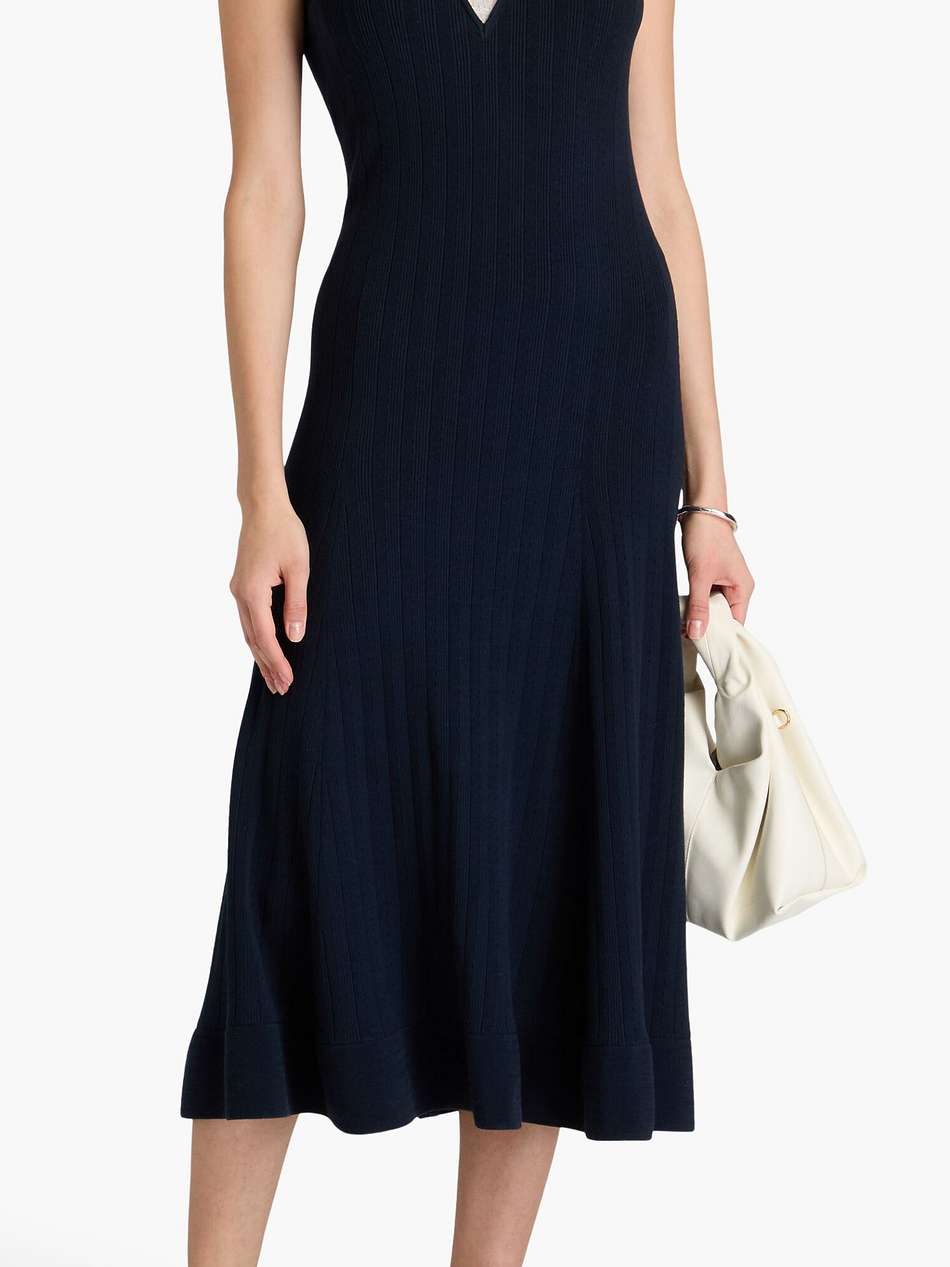 layered waffle-knit and ribbed lyocell-blend midi dress