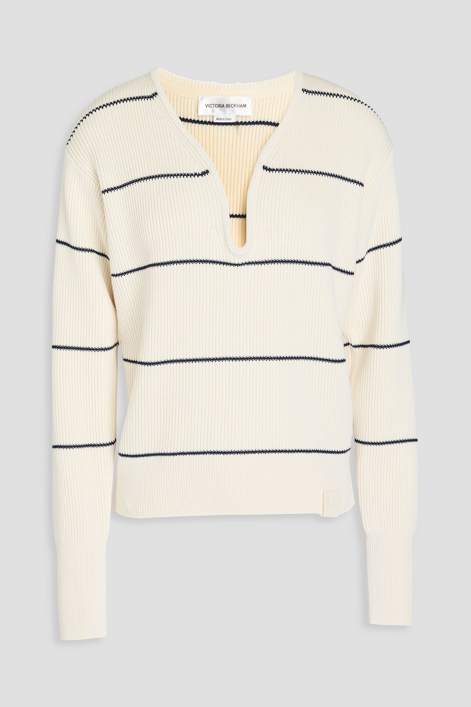 Victoria Beckham Striped Ribbed Cotton-blend Mini Dress In Elfenbein