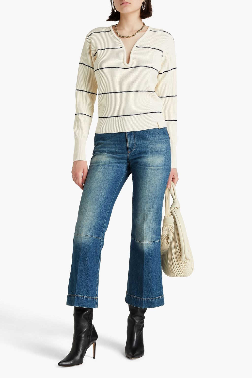 VICTORIA BECKHAM Striped ribbed cotton-blend sweater