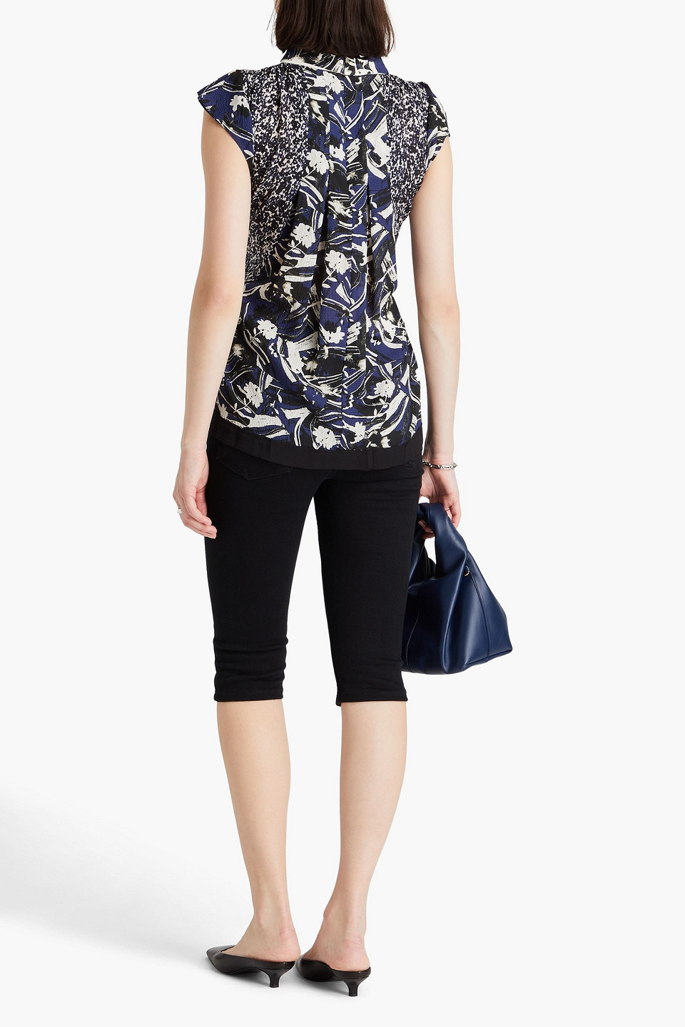 3.1 Phillip Lim Bluse Aus Seiden-seersucker Mit Print Und Falten In Indigo