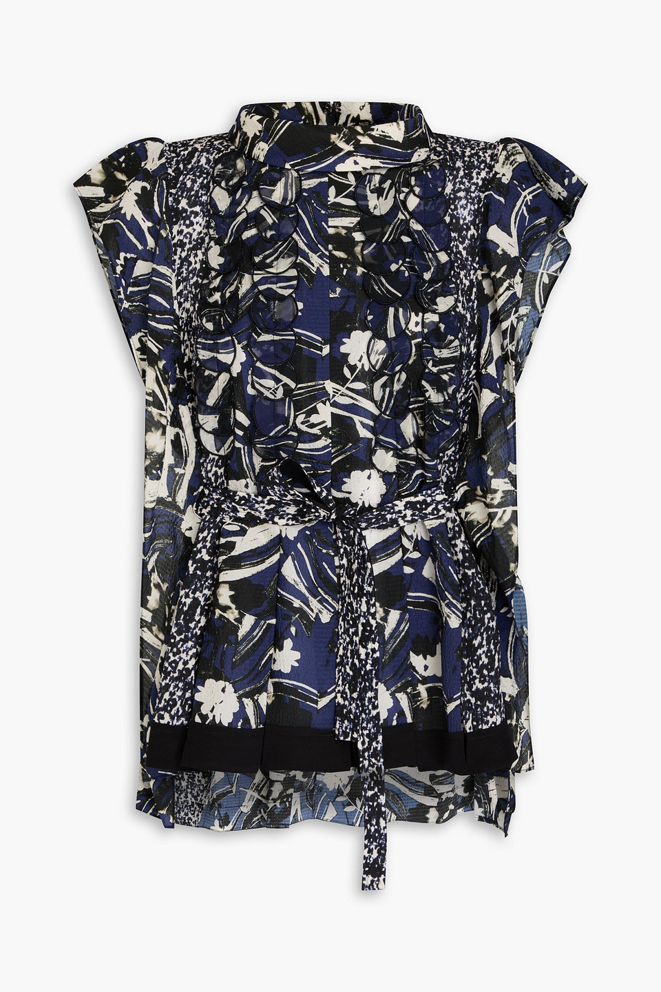 3.1 Phillip Lim Bluse Aus Seiden-seersucker Mit Print Und Falten In Indigo