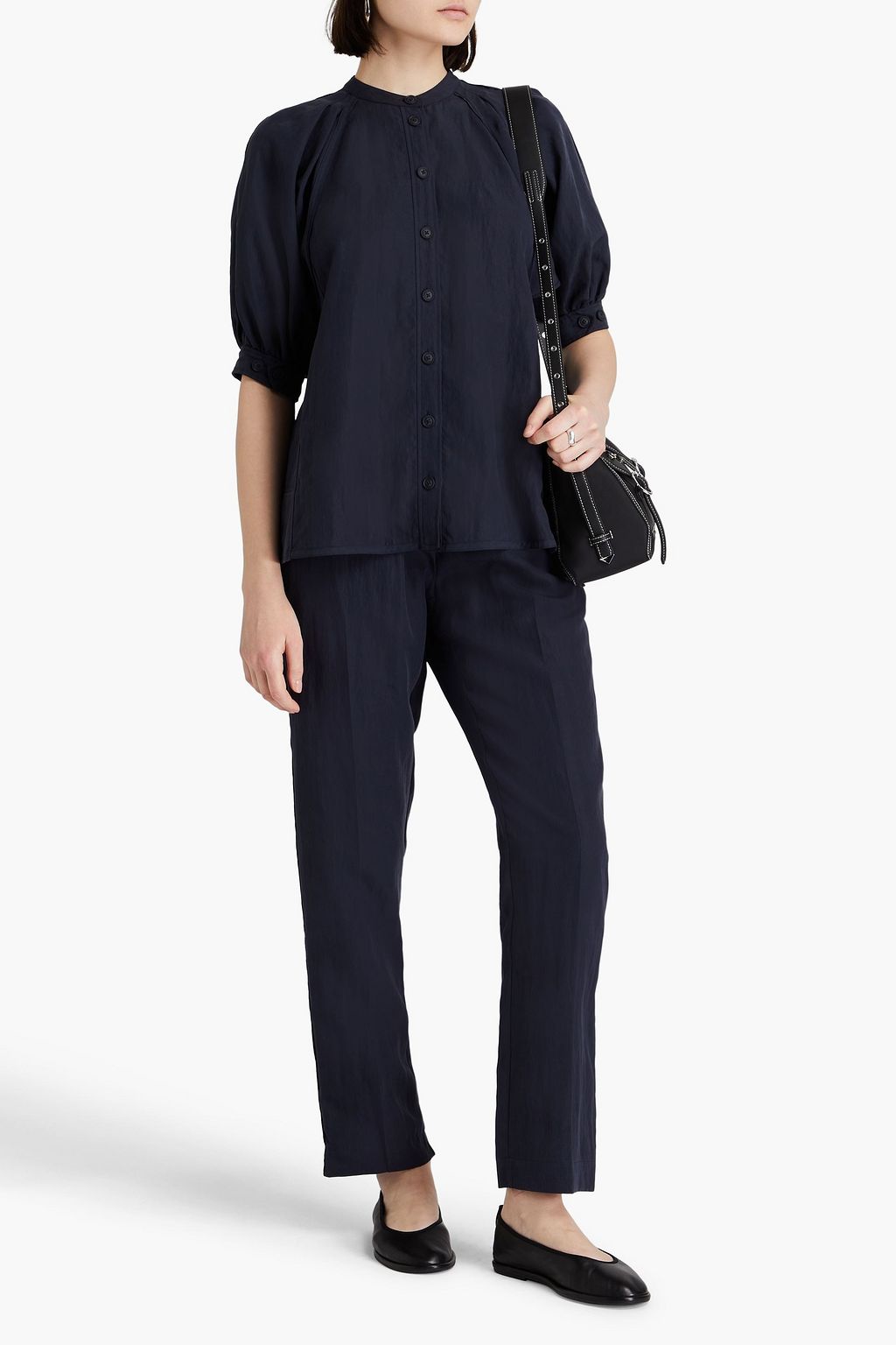 3.1 PHILLIP LIM بلوزة مصنوعة من مزيج التنسل مزينة بكسرات
